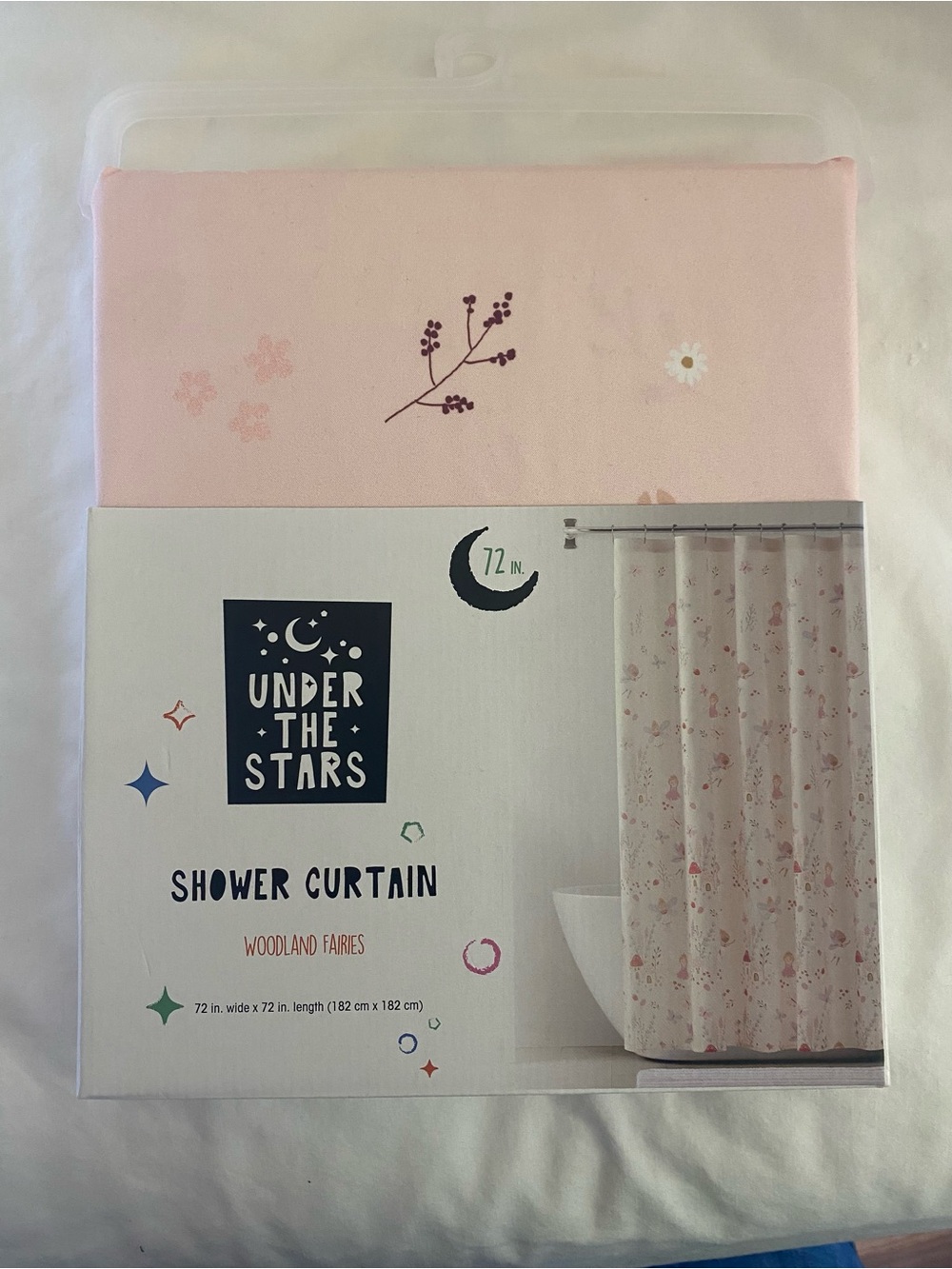 Woodland Fairies Under The Stars Shower Curtain 72x72 Pink Polyester Washable